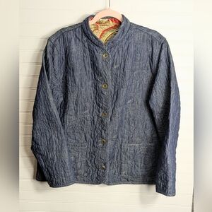 CHICO'S Reversible Denim  Quilted Jacket Sz XL